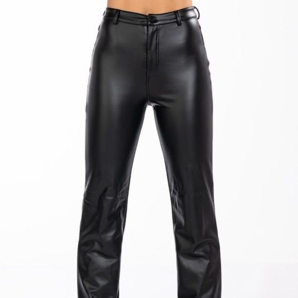 Miz Boot Cut Vegan Leather High Rise Stretch Pants 7 9 11 13 - Picture 2 of 14